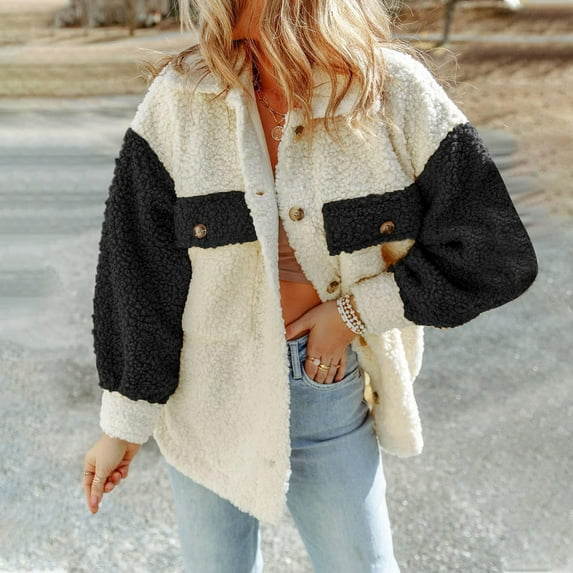 Dwaogom Women's Jacket Jacket Casual Plush With Pocket Warm Comfortable And Warm Jacket Spring Jackets Batwing Sleeve Tops With Pockets