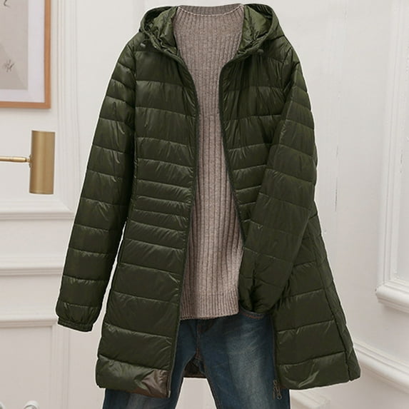 Dwaogom Women's Down Jacket Lightweight Hooded Lightweight Down Jacket Women's Medium Long Lightweight Slim Large Size Thin Jacket Tan Teddy Coat Womens Shacket Jacket