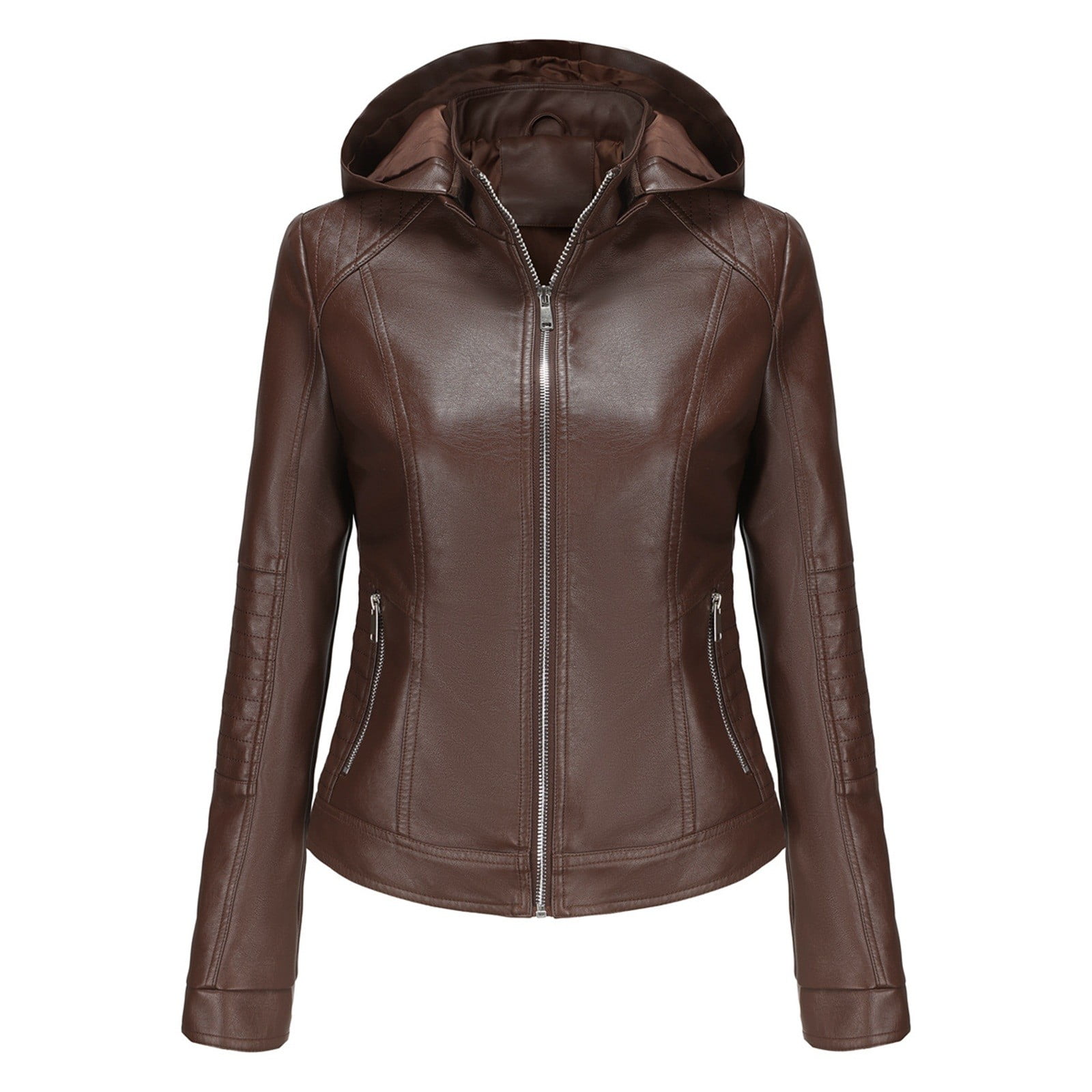 S-4xl Casual Pigskin Real Leather Hooded Detachable Jackets for Women