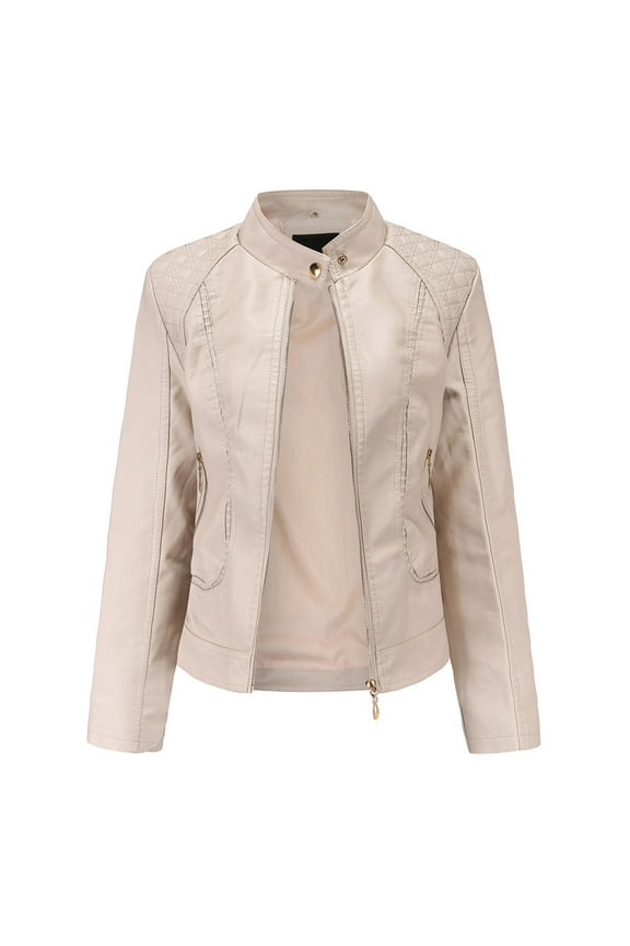 Women's Leather Standing Collar Slim Fitting Zipper Motorcycle Jacket Leather Jacket Ultra Light Down Jacket Women'S Oversized Button Down Shirt Jacket