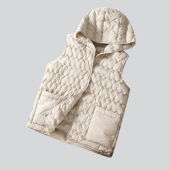 Dwaogom Women's Lightweight Down Cotton Hooded Coat Casual Warm Coat Sleeveless Hooded Buttons Pockets Sweater Coat Fall Jackets Lapel Long Sleeve Jackets