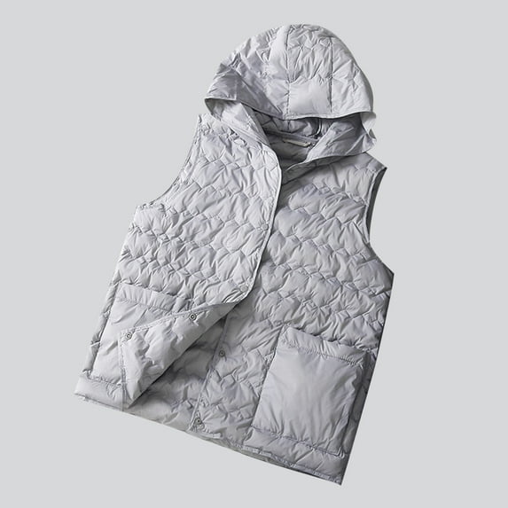 Dwaogom Women's Lightweight Down Cotton Hooded Coat Casual Warm Coat Sleeveless Hooded Buttons Pockets Sweater Coat Fall Jackets Batwing Sleeve Tops With Pockets