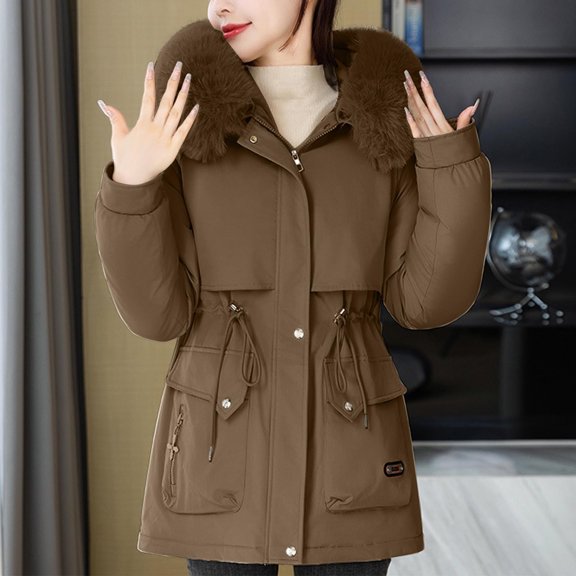 Dwaogom Women's Long Hoodies Tunic Winter Fleece Jackets Casual Zip up Hoodies Soft Sherpa Sweatshirts Warm Long Coats Womens Solid Color Hooded Thick Long Length Over Knee Long Sleeved Cotton Jacket