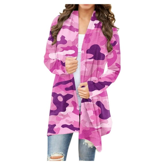 Dwaogom Women's Open Front Cardigan Shirt with Pockets Long Sleeve Lightweight Floral Printed Coat