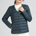 thumbnail image 1 of Dwaogom Women's Puffer Jacket Lightweight Quilted Padded Coat Zip-up Winter Warm Outerwear Solid Color Lightweight Down Jacket Round Neck Short Jacket Long Sleeved Cotton Jacket, 1 of 3