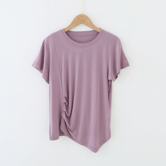 Dwaogom Women's Round Neck Not Irregular Solid Color Short Sleeved Loose T-shirt Short Sleeved Round Neck Top/shirt Wax Coat 2024 Long Sleeve Jackets Flannel Shirts