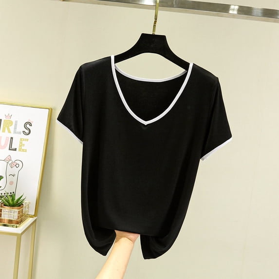 Dwaogom Women's Round Neck Solid Color Short Sleeved Casual Loose T-shirt Short Sleeved Round Neck Top/shirt Waterproof Winter Coat Jacket Coats With Pockets