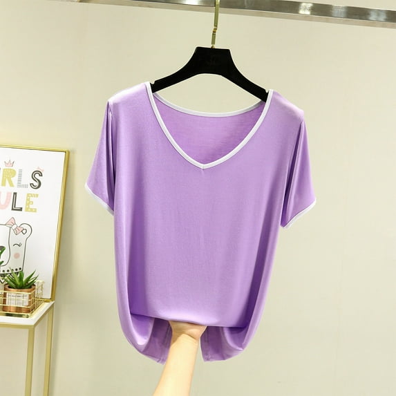 Dwaogom Women's Round Neck Solid Color Short Sleeved Casual Loose T-shirt Short Sleeved Round Neck Top/shirt Waterproof Winter Coat Casual Button Down Shirts