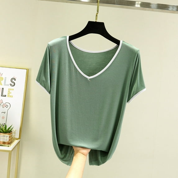 Dwaogom Women's Round Neck Solid Color Short Sleeved Casual Loose T-shirt Short Sleeved Round Neck Top/shirt Waterproof Winter Coat Casual Long Sleeve Button Up Shacket Coats