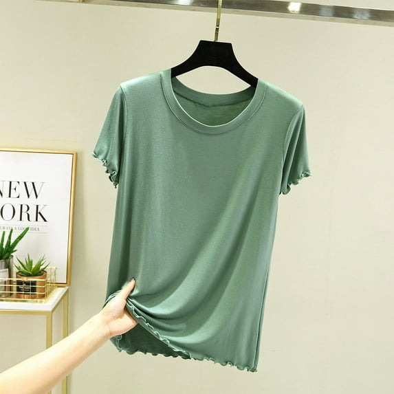 Dwaogom Women's Round Neck Solid Color Short Sleeved Loose T-shirt Short Sleeved Round Neck Top/shirt Waterproof Winter Coat Long Sleeve Blouses