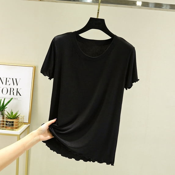 Dwaogom Women's Round Neck Solid Color Short Sleeved Loose T-shirt Short Sleeved Round Neck Top/shirt Waterproof Winter Coat Womens Waffle Knit Shacket