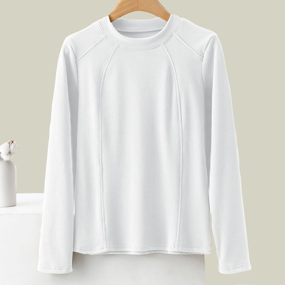 Dwaogom Women's Solid Color Long-sleeved Outer Wear Stand-up Collar Long-sleeved Tops Bottoming Shirts Pullover Tops Party Wear Glitter Tops Dressy White Tops Womens Oversized Shirt With Jeans