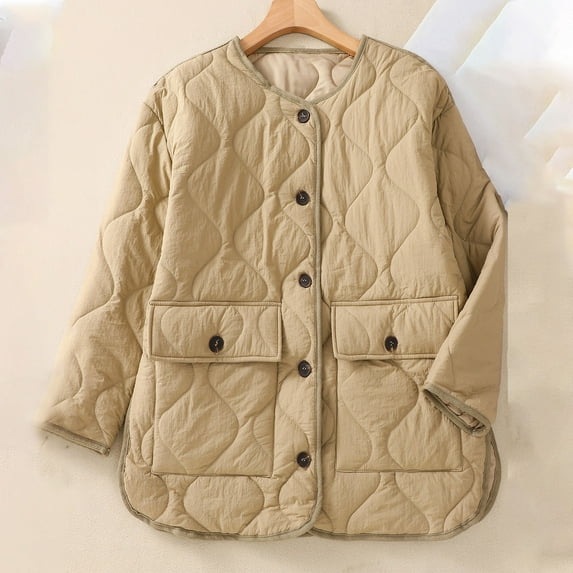 Dwaogom Women's Solid Color Plaid Pocket Cotton Jacket Button Cotton Jacket Long Sleeved Jacket Sweater Bubble Jacket Ladies Ripped Stretchy Jacket With Pockets