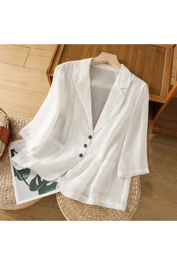 Women's Solid Color Suit Jacket With Lapel Pockets Cardigan Top Jacket Blazer Waterproof Down Coat Basic Trucker Jackets