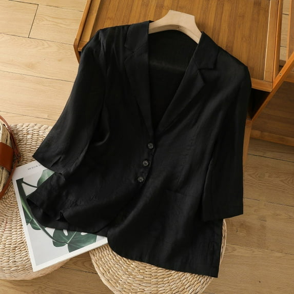 Dwaogom Women's Solid Color Suit Jacket With Lapel Pockets Cardigan Top Jacket Blazer Waterproof Down Coat Spring Fall Tops For Women Fashion 2024