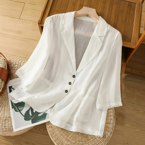 Dwaogom Women's Solid Color Suit Jacket With Lapel Pockets Cardigan Top Jacket Blazer Waterproof Down Coat Women'S Ripped Distressed Denim Jacket