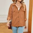 thumbnail image 1 of Dwaogom Women's Solid Corduroy Pocket Button Long Sleeve Loose Top Coat Teddy Jacket With Hood Womens Casual Plaid Shacket, 1 of 8