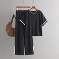 thumbnail image 1 of Dwaogom Women's Stylish Casual Suit Contrasting Color Short-sleeved And Wide-leg Pants Slit Two-piece Set Oversized Sweatshirt Shorts Sweatsuit Y2k Clothes Women Outfits, 1 of 3