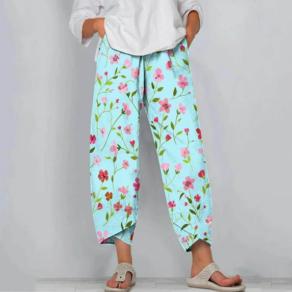Dwaogom Women's Summer Comfortable And Fashionable Printed Cropped Pants Disco Pants For Women Shirts To Wear With Leggings For Women