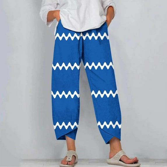 Dwaogom Women's Summer Comfortable And Fashionable Printed Cropped Pants Fleece Lined Leggings Women Warm Ladies Boho Beach Pants