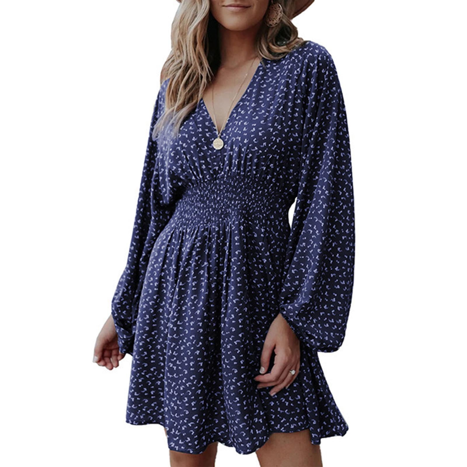 Dwaogom Women's Summer Printed Fashion Leisure Long Sleeve VNeck