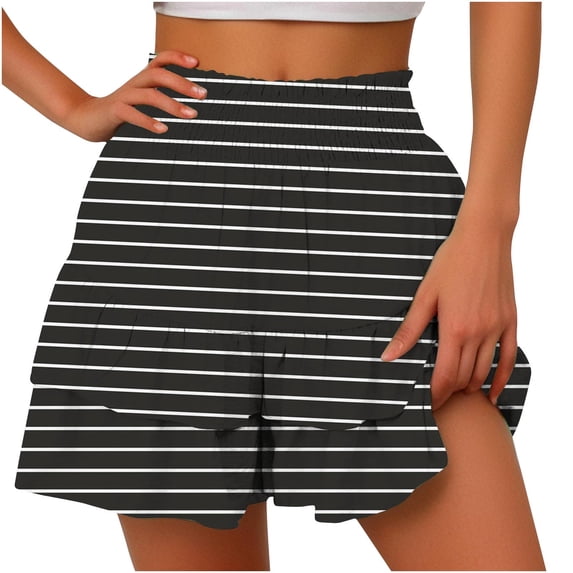 Dwaogom Women's Summer Solid Color High Waisted Shorts With Floral Pleated Hem Casual Shorts Office Professional Women's Dress Pants Yoga Pants For Women