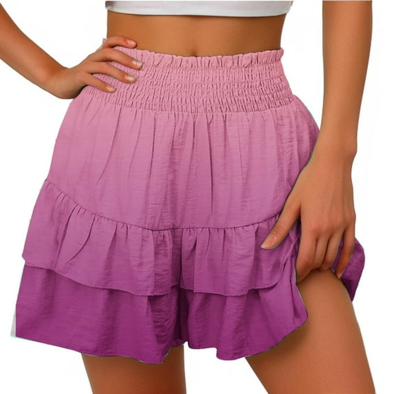 Dwaogom Women's Summer Solid Color High Waisted Shorts With Floral Pleated Hem Casual Shorts Office Winter Sherpa Fleece Lined Leggings For Women Hiking Pants