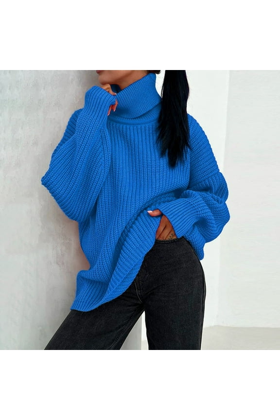 Women's Sweater Fashion Color High Neck Knit Pullover Sweater Large Round Neck Knit Toggle Coat Long Sleeve Blouses