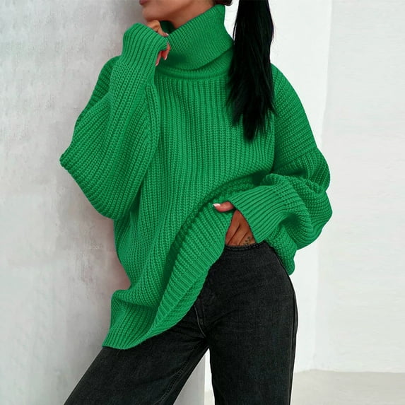 Dwaogom Women's Sweater Fashion Color High Neck Knit Pullover Sweater Large Round Neck Knit Toggle Coat Womens Waffle Knit Shacket