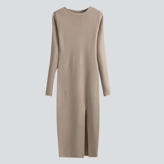 Dwaogom Women's Sweater Knitted Knitted Dress Women's Long Sleeve Tight Bottom Wrap Hip Skirt The Coat Lapel Long Sleeve Jackets