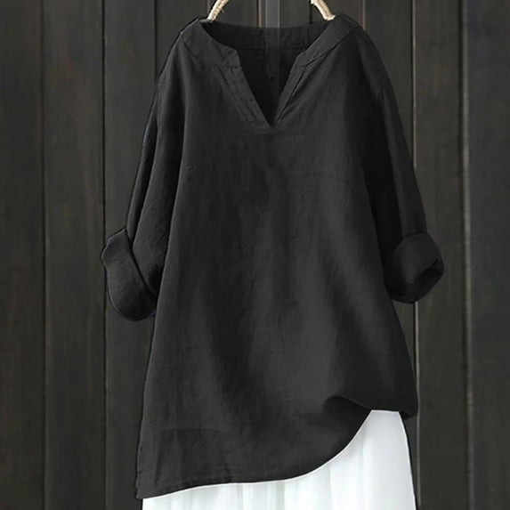 Dwaogom Women's V-Neck Long Sleeve Loose Cotton And Linen Shirts Summer Shirts Blouse White Crochet Top Sheer Lace Top Cute Short Sleeve Tops