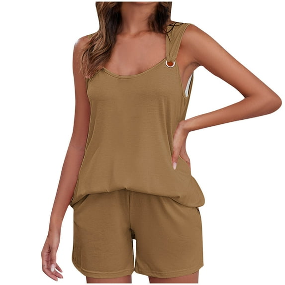 Dwaogom Women's V-neck Sleeveless Camisole Top Pocket Pants Set 2024 Casual Cozy Pajamas Tacksuit Set Casual Short Set