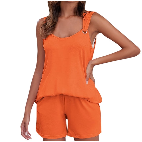Dwaogom Women's V-neck Sleeveless Camisole Top Pocket Pants Set Women's Oversized Lounge Sets Womens Half Zip Pullover