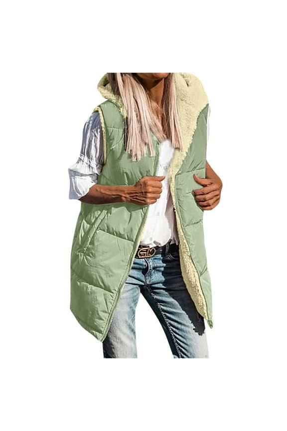 Women's Winter Casual Loose Fashion Color Pocket Zippered Plush Waistcoat Tops Reversible Long Cotton Coat Teddy Coat Long Ladies Camo Jacket Long Sleeve Casual Plaid Shacket Jackets Shirts