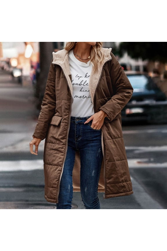 Women's Winter Casual Loose Fashion Color Pocket Zippered Tops Reversible Long Cotton Coat Teddy Bear Jacket With Hood Oversized Button Down Shirt Jacket