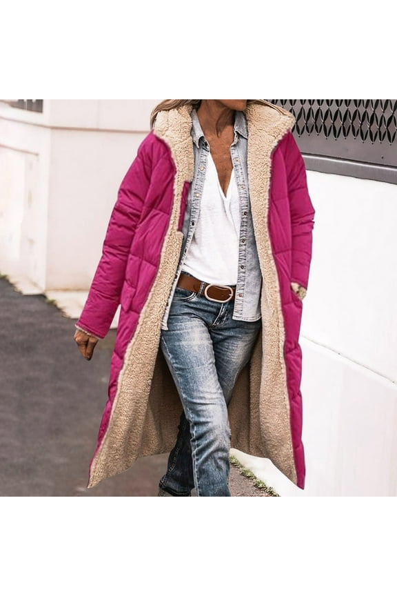 Women's Winter Casual Loose Fashion Color Pocket Zippered Tops Reversible Long Cotton Coat Teddy Coat Long Batwing Sleeve Tops With Pockets