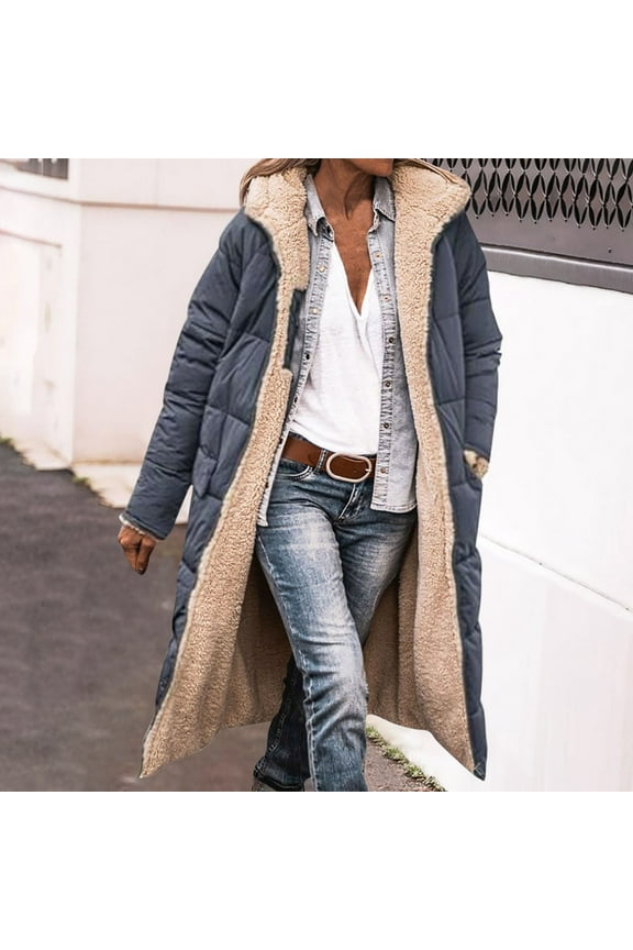 Women's Winter Casual Loose Fashion Color Pocket Zippered Tops Reversible Long Cotton Coat Teddy Coat Long Long Sleeve Coats