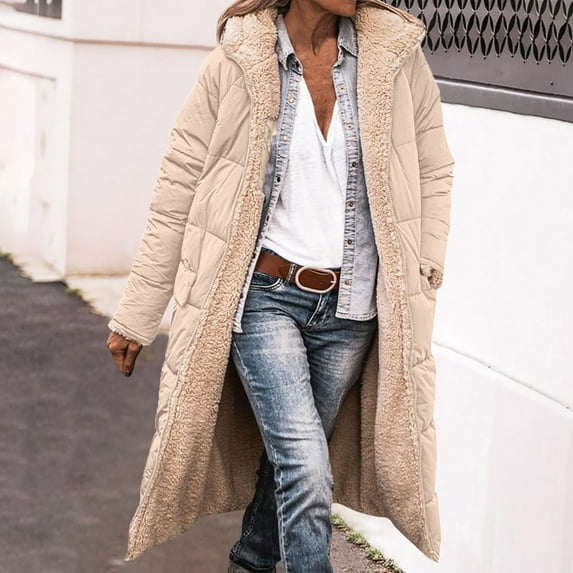 Dwaogom Women's Winter Casual Loose Fashion Color Pocket Zippered Tops Reversible Long Cotton Coat Teddy Coat Long Womens Casual Plaid Shacket