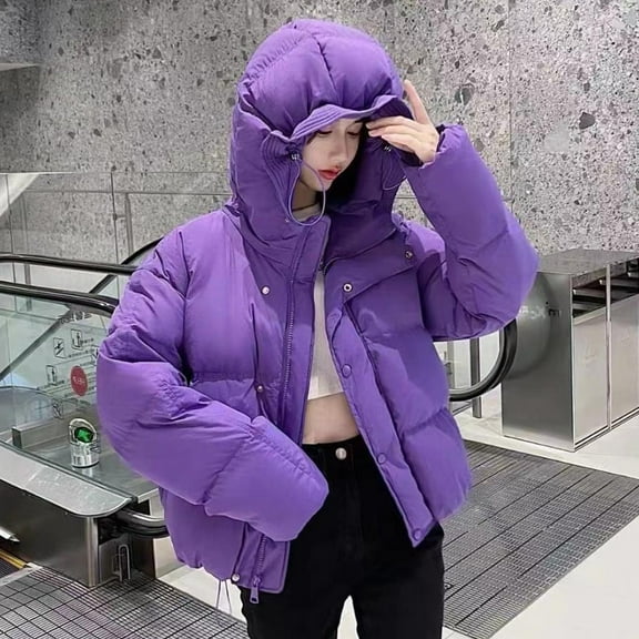 Dwaogom Women's Winter Cute Short Loose Breadwear Flower Bud Hat Warm Coat Long Sleeve Parkas Teddy Bear Fleece Jacket Jean Jacket For Women