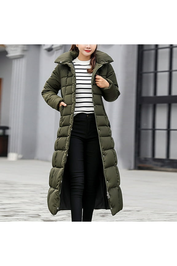 Women's Winter Over Knee Hooded Maxi Long Puffer Down Coat Extended Length Cotton Coat Women's Extended Length Over-the-knee Loose Cold-proof Warm Thickened Hooded Cotton Coat