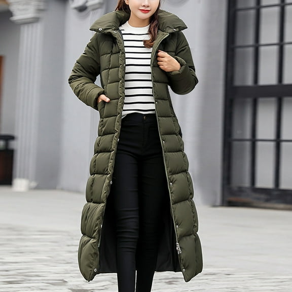 Dwaogom Women's Winter Over Knee Hooded Maxi Long Puffer Down Coat Extended Length Cotton Coat Women's Extended Length Over-the-knee Loose Cold-proof Warm Thickened Hooded Cotton Coat
