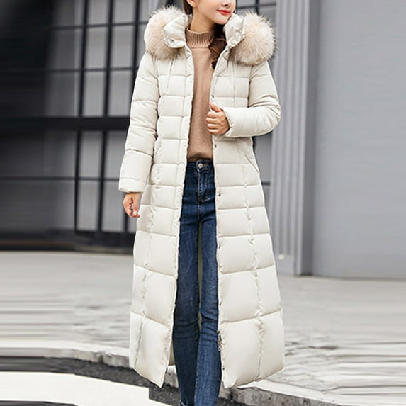 Dwaogom Women's Winter Over Knee Hooded Maxi Long Puffer Down Coat Extended Length Cotton Coat Women's Extended Length Over-the-knee Loose Cold-proof Warm Thickened Hooded Cotton Coat