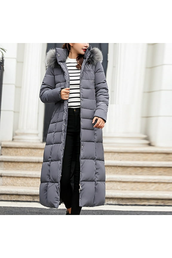 Women's Winter Over Knee Hooded Maxi Long Puffer Down Coat Extended Length Cotton Coat Women's Extended Length Over-the-knee Loose Cold-proof Warm Thickened Hooded Cotton Coat