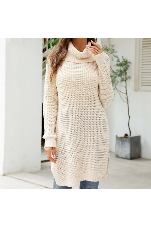 Women's Winter Long Sleeve Round Neck Knit Turtleneck Sweater Midi Dress Halter Dresses For Women Dress Cute Dresses For Teens