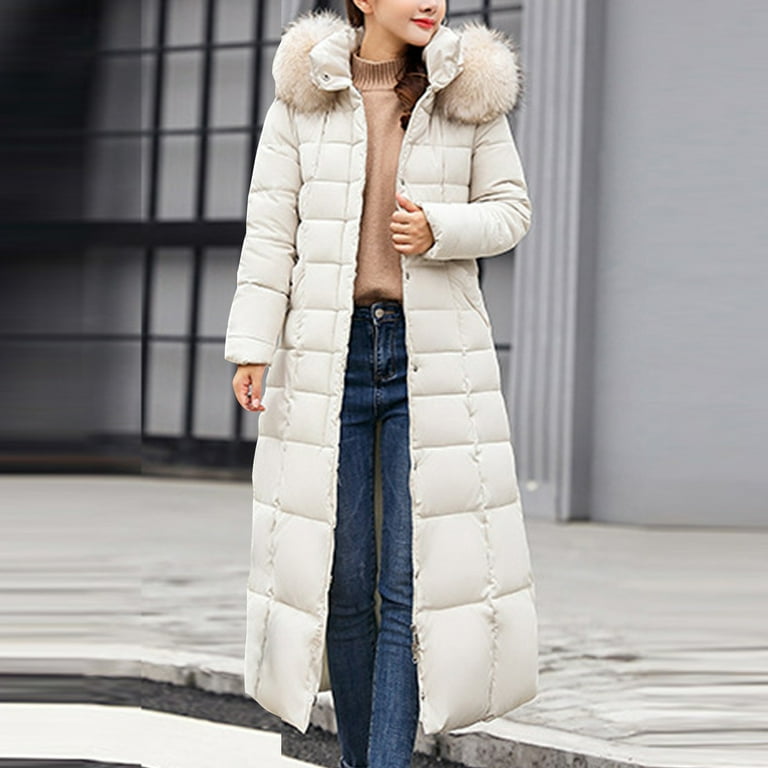 Dwaogom Women s Winter Over Knee Hooded Maxi Long Puffer Down Coat Extended Length Cotton Coat Women s Extended Length Over The Knee Loose Cold proof