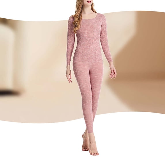 Dwaogom Women's Winter Thermal Underwear Woolen Thermal Suit Clothes Trousers Long Sleeved Round Neck Shirt/Shirt Suit Long Sleeve Button Knit Pullover Sweater Women Outfits Sweatsuit