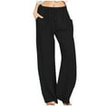 thumbnail image 1 of Dwaogom Womens Casual Elastic High Waisted Work Pants Straight Leg Drawstring Trousers, 1 of 7