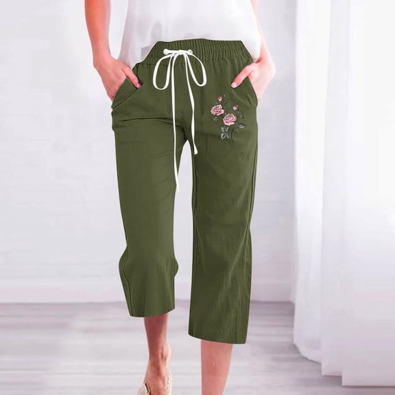 Dwaogom Womens Casual Printing Elastic Loose Pants Straight Wide Leg Trousers With Pocket Floral Print Drawstring Palazzo Lounge Pant Womenssleep Pants