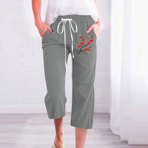 Dwaogom Womens Casual Printing Elastic Loose Pants Straight Wide Leg Trousers With Pocket Zip Top Jacket And Elastic Waistband Pant Leggings Women Cotton