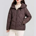 thumbnail image 1 of Dwaogom Womens Casual Puffer Hoodie Jacket Long Sleeve Full Zip Padded Winter Coat Solid Color Short Hooded Long Sleeved Cotton Jacket, 1 of 4